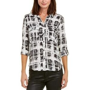 TART Carol Top Abstract White And Black Button Down Top Size Small